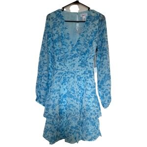 NWT Japna Sz Large Blue Floral Long Sleeve Flirty, Summer, Party, Wedding, Dress